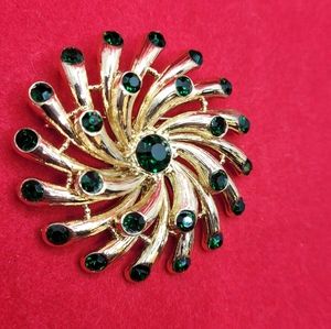Gold and Emerald Green color cz stone work flower Brooch pin.